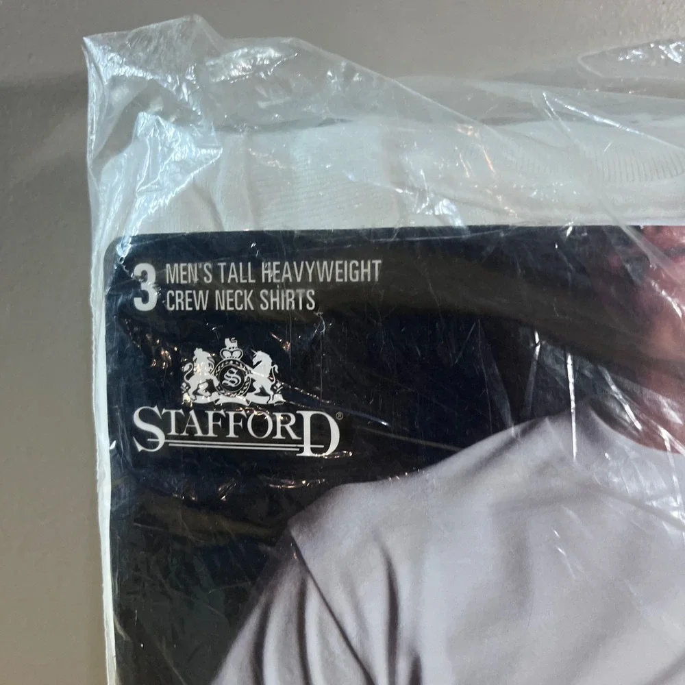 Vtg Stafford Mens Tall Heavyweight Crew Neck Shirts 3 Pack White LT 42-44 NEW